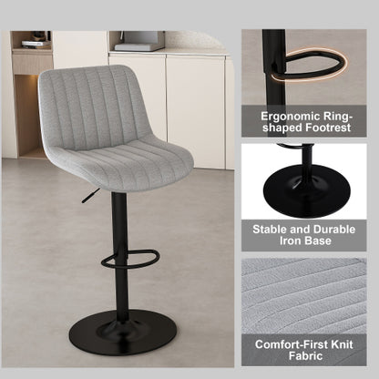 Swivel Bar Stools with Adjustable Height (35.03-43.7 Inches), Backrest, and Soft Knit Fabric - Ideal for Kitchen Island, Bar Counter, Dining Room, Grey(Set of 2)