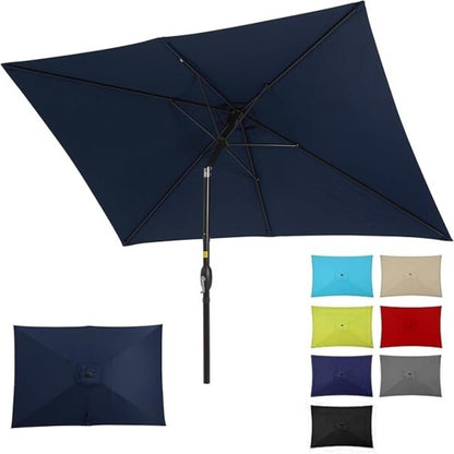 6.5 x 10 ft Navy Blue Rectangular Patio Umbrella with Crank, Tilt, Polyester UV-Resistant Canopy for Pool, Backyard & Patio (Without base)