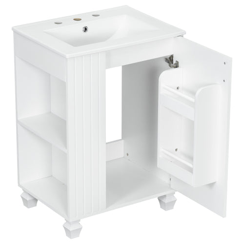 24" Bathroom Vanity with Sink, Bathroom Cabinet with Door Shelf, Side Open Storage, Solid Wood Frame,Soft Closing Door, White