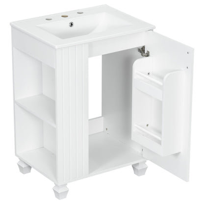 24" Bathroom Vanity with Sink, Bathroom Cabinet with Door Shelf, Side Open Storage, Solid Wood Frame,Soft Closing Door, White