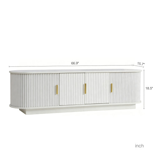 66.9 Inch Farmhouse Fluted Wood TV Stand, Sliding Door Media Console for TVs Up to 75 Inch TV