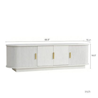 66.9 Inch Farmhouse Fluted Wood TV Stand, Sliding Door Media Console for TVs Up to 75 Inch TV