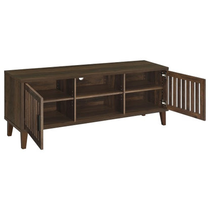 Dark Pine Rustic 60 Inch 2 Slatted Door TV Stand