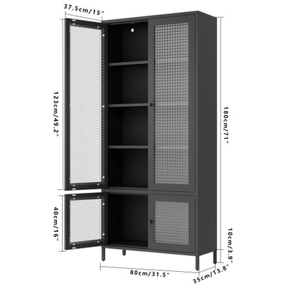 Black Waffle Tempered Glass Door Metal Display Cabinet Multi-layer Home Storage Rack