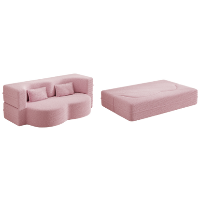 Pink Full-Size Sherpa Fleece Convertible Floor Sofa Bed, 2 Pillows, No Assembly