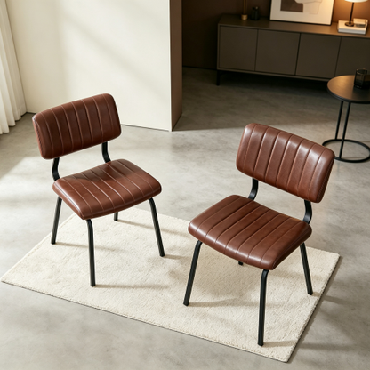 Channel Tufted Faux Leather Dining Chairs with Metal Legs, Set of 2, Brown