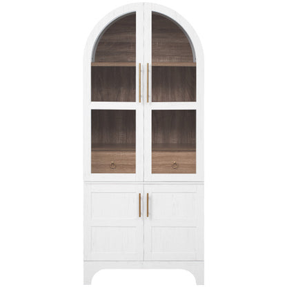 71inch  Arched Kitchen Pantry Cabinet with Glass Doors White
