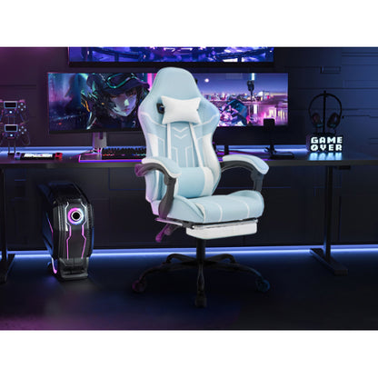 Gaming chair, Computer Chair Ergonomic Chair with Footrest Office Chair Ergonomic Computer Chair with Lumbar Backrest Bluewhite