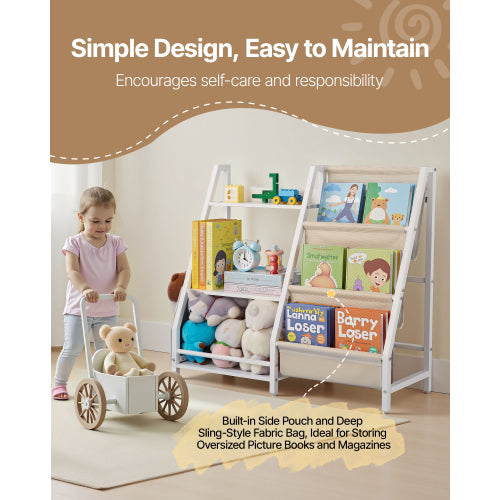 3-Tier Kids Multi-Functional Bookshelf Sling Bag Toy Storage Organizer Anti-Tip Design For Playroom Nursery