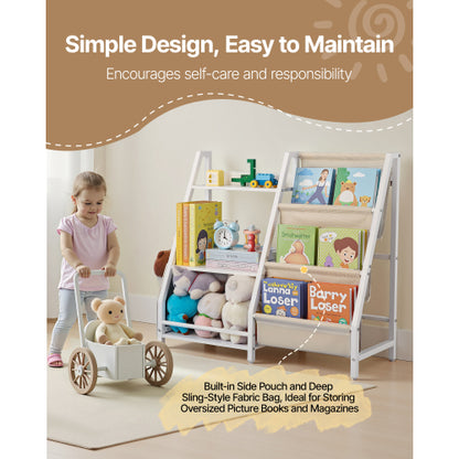 3-Tier Kids Multi-Functional Bookshelf Sling Bag Toy Storage Organizer Anti-Tip Design For Playroom Nursery