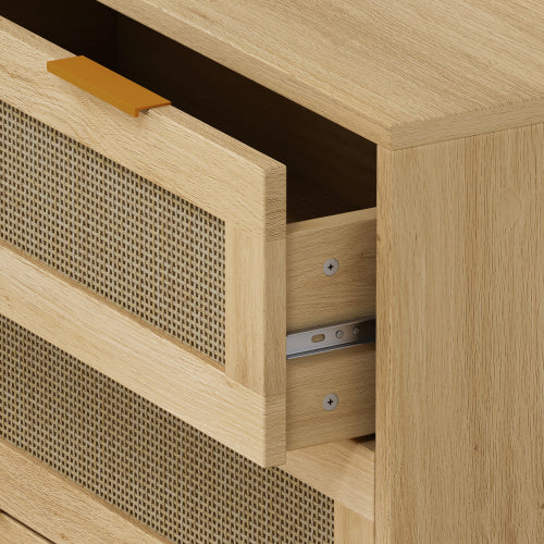 Oak Color 3-Drawer Rattan Storage Cabinet Set of 2 MDF Household Drawer Chest With Iron Handles