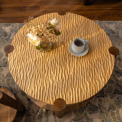 Round 2-Tier Coffee Table Solid Wood Legs Storage Shelf Mid Century Style