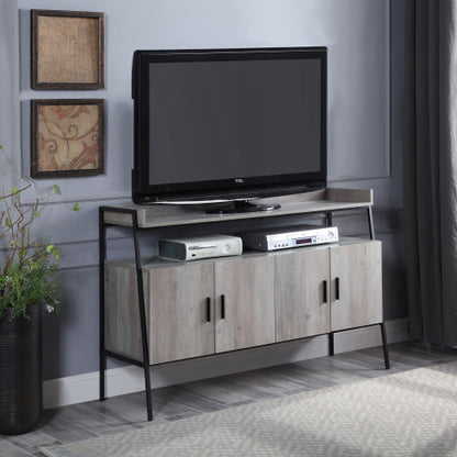 Grey Oak & Black 52 Inch Industrial TV Stand with 4 Doors for 50 Inch TV