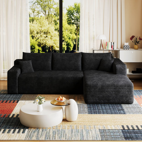 95" Cloud Sectional Sofa,Modern Minimalist Upholstered Couches, Comfort U Shaped Sofa for Living Room,Deep Seat Corner Couch,No Assembly Required,Black (Plush Corduroy Fabric)