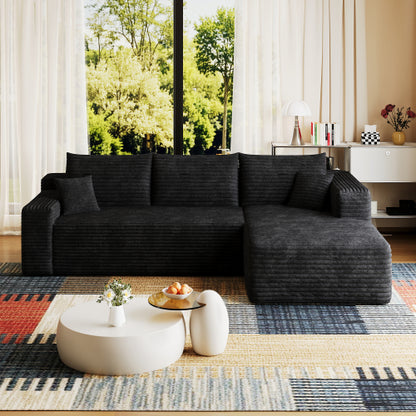 95" Cloud Sectional Sofa,Modern Minimalist Upholstered Couches, Comfort U Shaped Sofa for Living Room,Deep Seat Corner Couch,No Assembly Required,Black (Plush Corduroy Fabric)