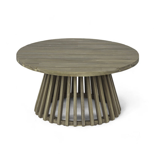 Outdoor Acacia Wood Patio Coffee Table, Round Coffee Table for Backyard, Lawn, Balcony,Grey Finish