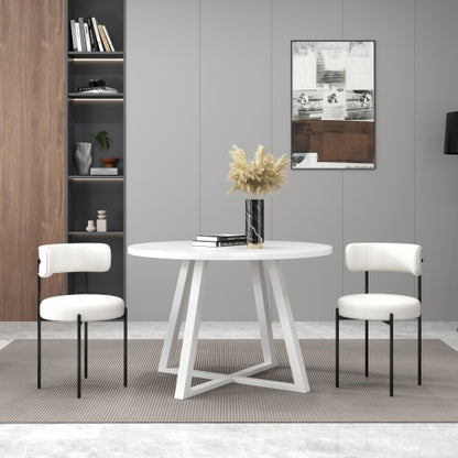 3-Piece Round Dining Set, Trestle Base Table & 2 Boucle Fabric Chairs