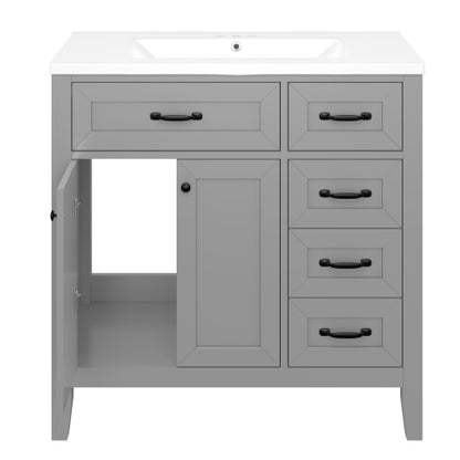 36" Bathroom Vanity with Sink Combo, Gray Bathroom Cabinet with Drawers, Solid Frame and MDF Board (Old Sku:JL000007AAE)