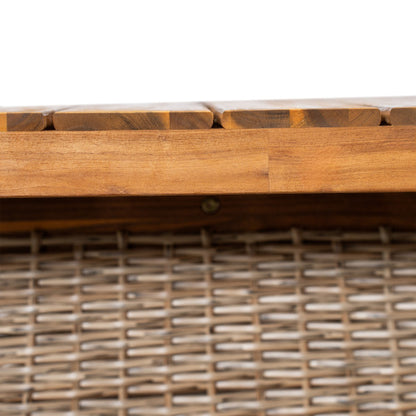 Outdoor Acacia Wood Dining Table,Teak Finish+ Brown Wicker