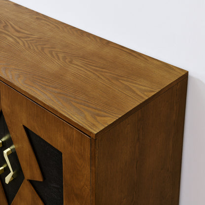 60 inch Mid Century Modern Sideboard Buffet Cabinet with Storage, TV Media Console, Storage Cabinet with Geometric Pattern & Adjustable Shelves for Kitchen Dining Living Room Entryway Hallway, Walnut