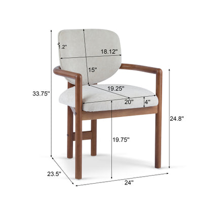 Set of 2 Beige King Louis Rubberwood Arm Dining Chairs, 300 LBS Weight Capacity