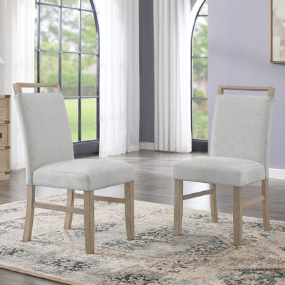 Light Gray Fabric Dining Chairs with Rubberwood Legs, Set of 2