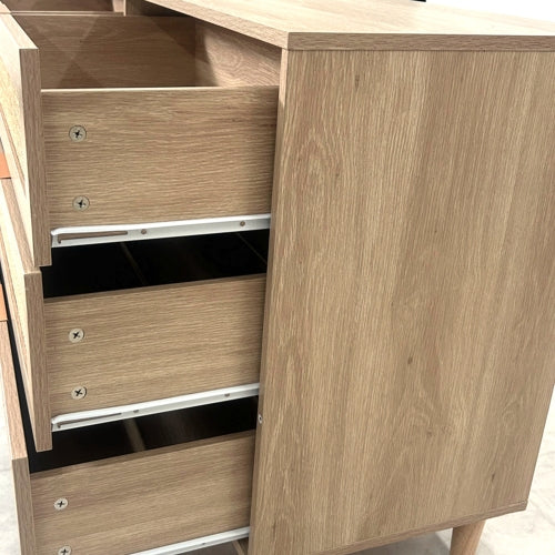 Natural Tone 6-Drawer Rattan Storage Cabinet Anti-Tipping Design Household Bedroom Living Room Multi-Functional Drawer Chest