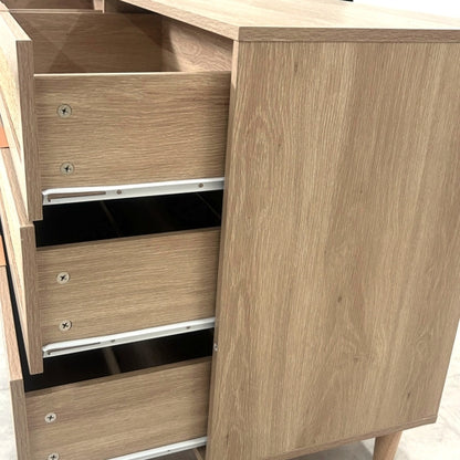Natural Tone 6-Drawer Rattan Storage Cabinet Anti-Tipping Design Household Bedroom Living Room Multi-Functional Drawer Chest