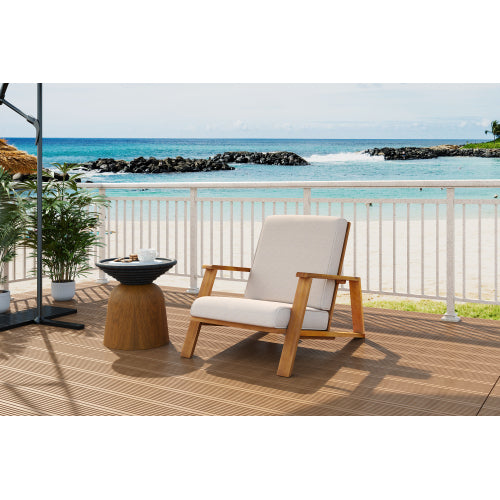 Patio Lounge Chair, Outdoor Club Chair with Beige Cushion and Teak Acacia Wood Frame