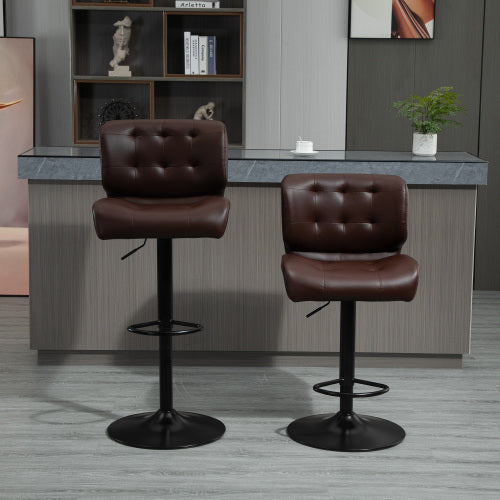 Bar Height Bar Stools Set of 2 with Adjustable Seat, Thick Padded Cushion and Metal Footrest for Home Bar, Brown