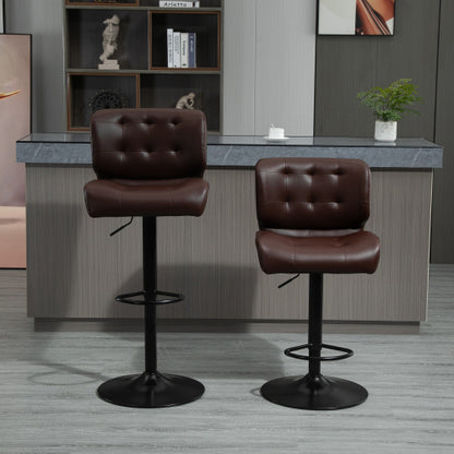 Bar Height Bar Stools Set of 2 with Adjustable Seat, Thick Padded Cushion and Metal Footrest for Home Bar, Brown