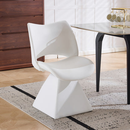 Set of 2 Swivel Dining Chairs, White Faux Leather Modern Accent Chairs, High Back Kitchen Seating