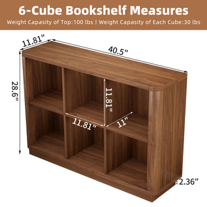 40 Inch Wide 6-Cube Curved Edge Low Horizontal Farmhouse Bookcase