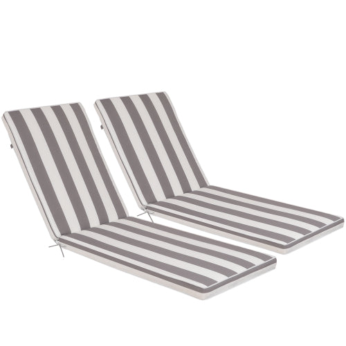 2PCS Set Outdoor Lounge Chair Cushion Replacement Patio Funiture Seat Cushion Chaise Lounge Cushion-Grey/white