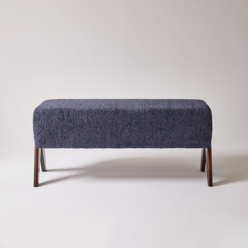 Chenille Upholstered Bench with Solid Wood Legs, Entryway Ottoman