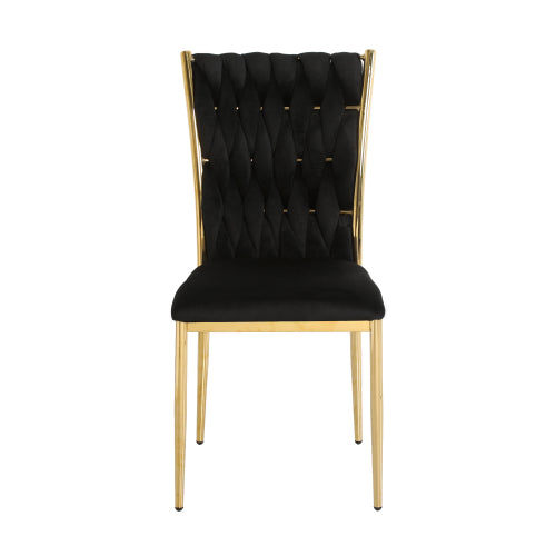 Velvet Upholstered Dining Chairs with Metal Legs, Set of 2, Black