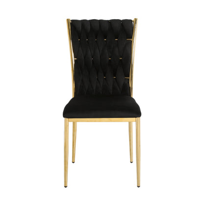 Velvet Upholstered Dining Chairs with Metal Legs, Set of 2, Black