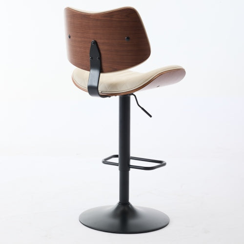 Walnut Bentwood Bar Stools Mid Century Modern Adjustable Counter Height Black Leather Upholstered 360¡ãSwivel Bar Chairs for Kitchen Island/Dining Room/Cafe,Beige,Set of 2