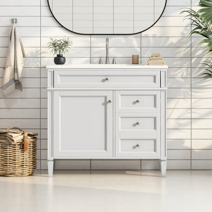 36'' Bathroom Vanity with Top Sink, Modern Bathroom Storage Cabinet with 2 Drawers and a Tip-out Drawer