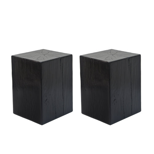 Wood-Look Square-Column MGO End Table, H18",Wood-Like Distressed Finish, Mix with Different Heights, Indoor Outdoor Use,Black Color