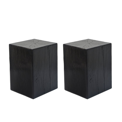 Wood-Look Square-Column MGO End Table, H18",Wood-Like Distressed Finish, Mix with Different Heights, Indoor Outdoor Use,Black Color