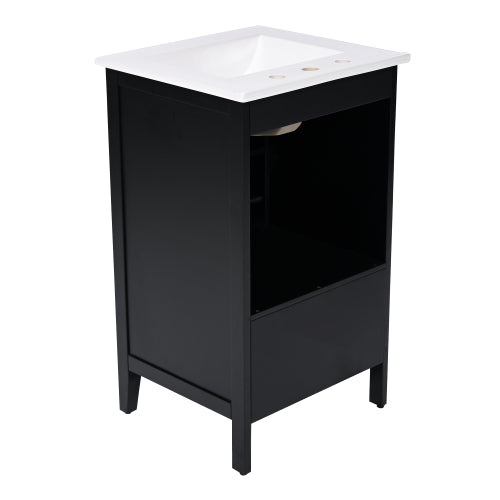 20" Bathroom Vanity with Sink, Bathroom Cabinet with A Door, Door Shelf Storage and Adiustable Foot Pads, A Drawer, Black