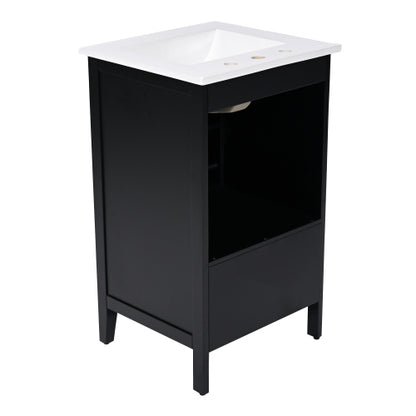 20" Bathroom Vanity with Sink, Bathroom Cabinet with A Door, Door Shelf Storage and Adiustable Foot Pads, A Drawer, Black