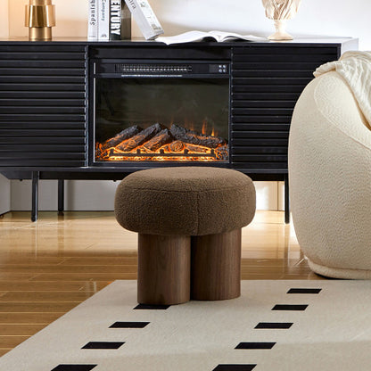 Brown Teddy Mushroom Ottoman Stool, Walnut Veneer Barrel Base Cute Footrest for Entryway & Kids Room