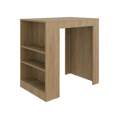 Kitchen Island, Kitchen Bar Table with 3-Side Shelves, Natural Oak