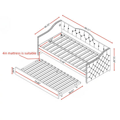 Twin Size Upholstered Daybed with Trundle and USB Charging Design, Sturdy Wood Slat Support, Wood Bed Frame for Bedroom/Guestroom/Dorm,Plush Velvet Fabric,Gray
