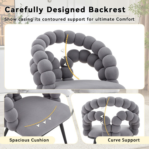2 Pack Grey Bubble Pebble Tufted Dining Chairs, Velvet Accent Chairs with Matte Black Metal Legs