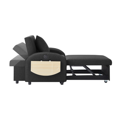 Black 3-in-1 Convertible Sleeper Chair,USB-C,Foldable Side Table