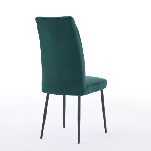 Set of 2 Green Velvet Dining Chairs, Black Powder-Coated Iron Feet, Solid Wood Frame, KD Structure, 300lbs Load