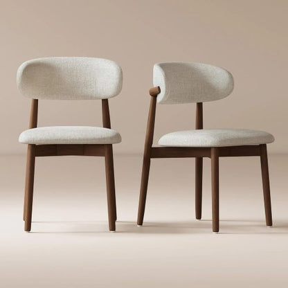 Solid Ash Wood Dining Chairs with Upholstered Seats, Set of 2, Walnut